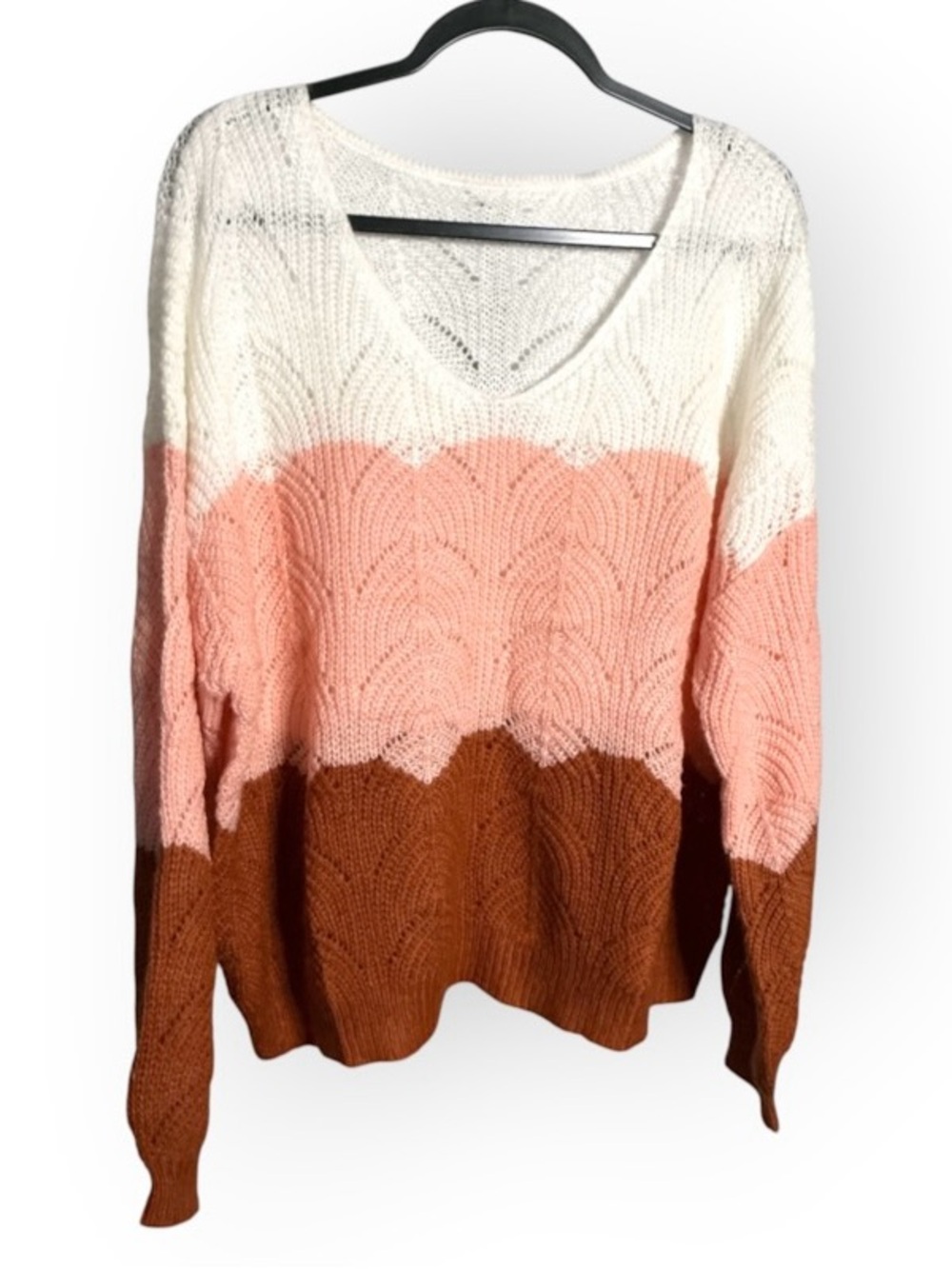 KFab Designs V-Neck Colorblock Sweater in White, Blush, Rust XL NWT - Picture 5 of 11
